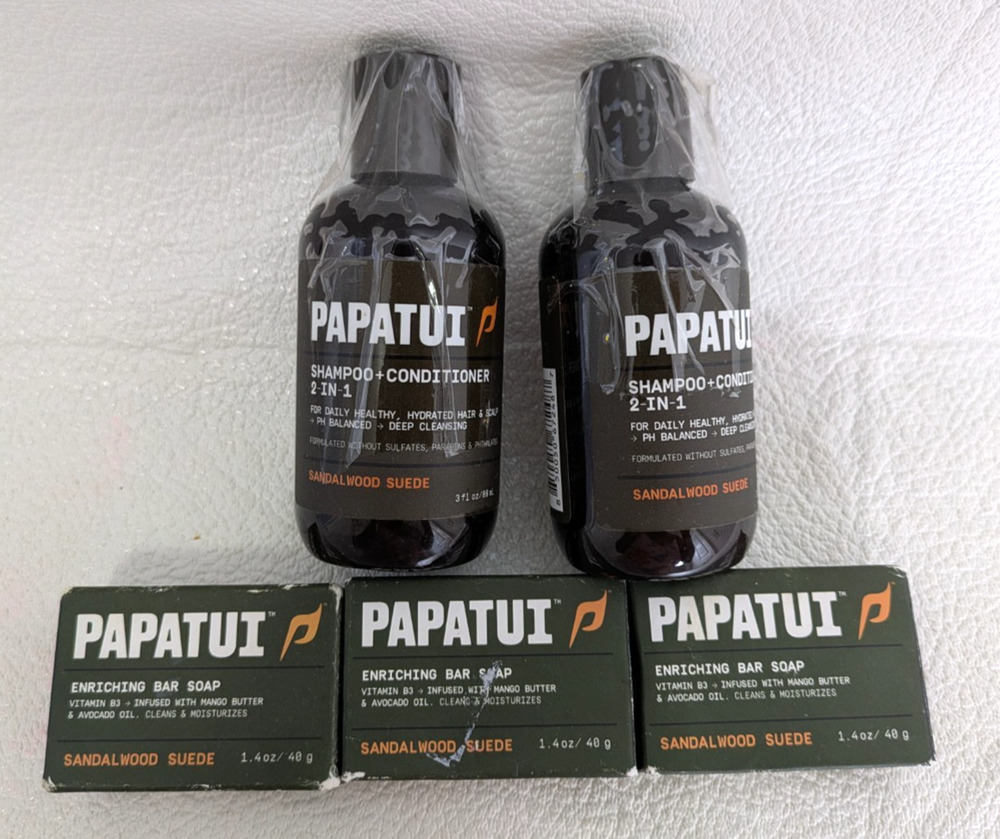 5 Papatui Mens Grooming Travel Size Soap Shower Gel Sandalwood Suede